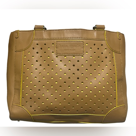 Kate Spade Laser Cut Dot Tan Leather Bag with Yellow Accents - Picture 2 of 12